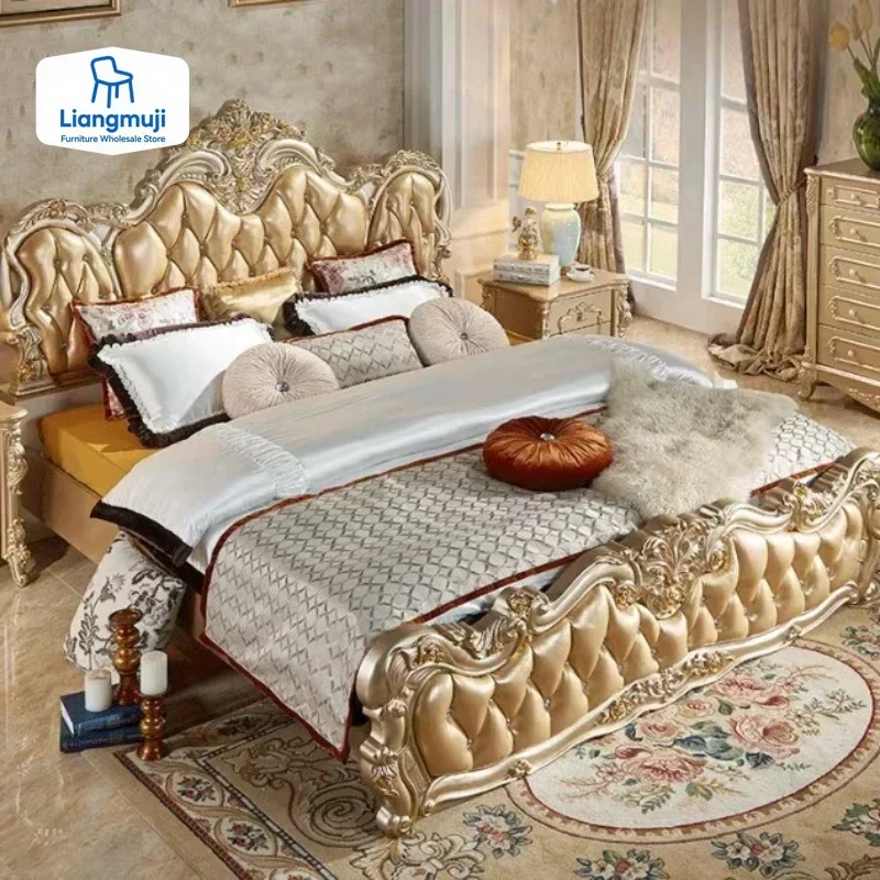 

Европейская роскошная двуспальная кровать King Size из массива дерева, в стиле принцессы, для виллы, современная, комфортная, для взрослых, комплект для спальни