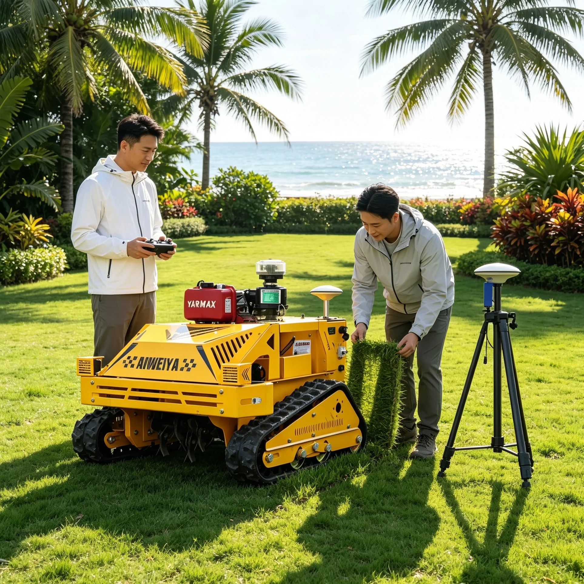 Customized intelligent robot lawn mower upgraded GPS for remote control,expandable storage rack, ideal for holiday villa outdoor