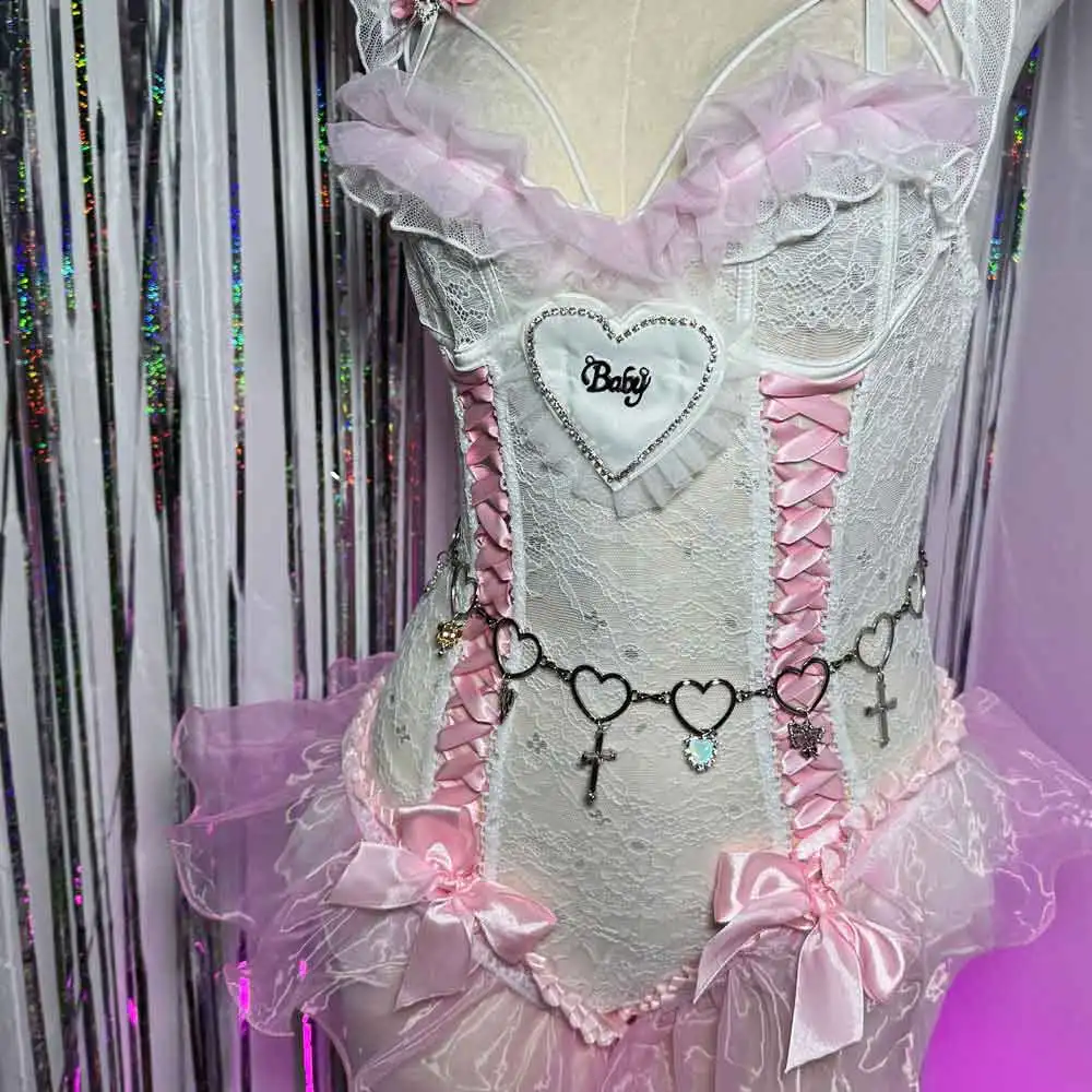 Goth Grunge Kokarda Ręcznie Robiona Ekologiczna Serce 2025 Harajuku Emo E-Girls Krzyż DIY Y2K TOPY Sukienka Gotycka Strój Młodzieżowy Rave Kawaii Lata 90.