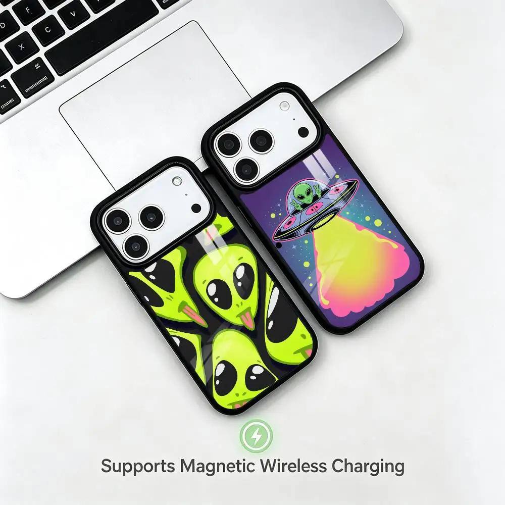 Funny A-Alien UFO  gift Phone Case For iPhone17,16,15,14,13,12,11 Plus,Pro Allows magnetic wireless charging