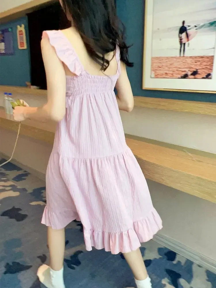 Sweet Cute Nightdress Women Princess Nightgown Lady Summer Sleeveless Sleepwear Female Cotton Nightgowns Loose Home Clothes