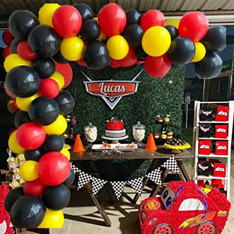 Raceautofeest Verjaardagsballonnen Rood Zwart Geel Ballonboog Slinger Kit Voor Raceauto Verjaardagsfeestje Babydouche Decoraties