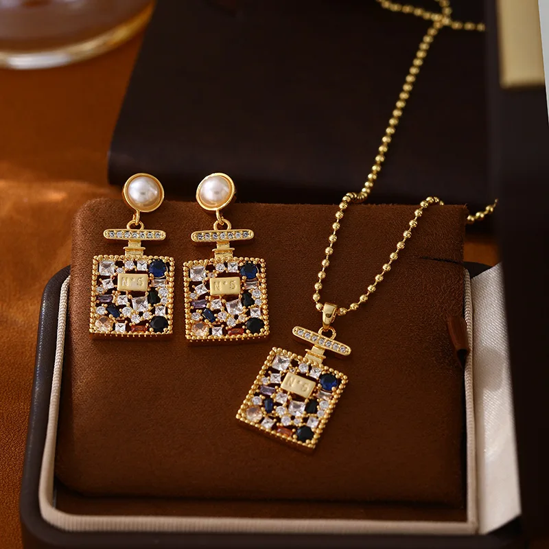 Premium Studs, Perfume Bottle Zircon Statement, Luxury Vintage Retro Women’s Earrings, Office/Gathering Elegant, Stylish
