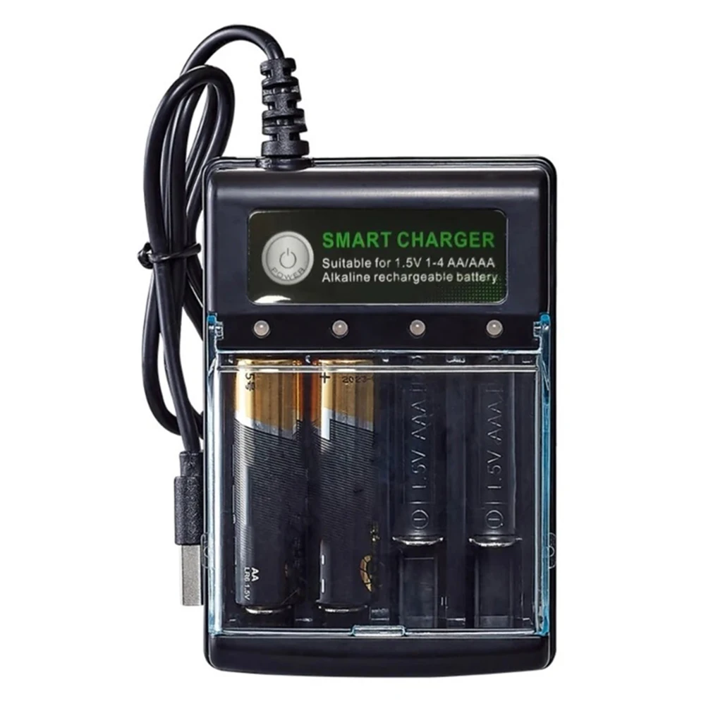 

4-Slot Battery Charger with USB Cable Speedy Smart Charger Intelligent Battery Charger Smart Charger for 1.5V AA/AAA Batteries