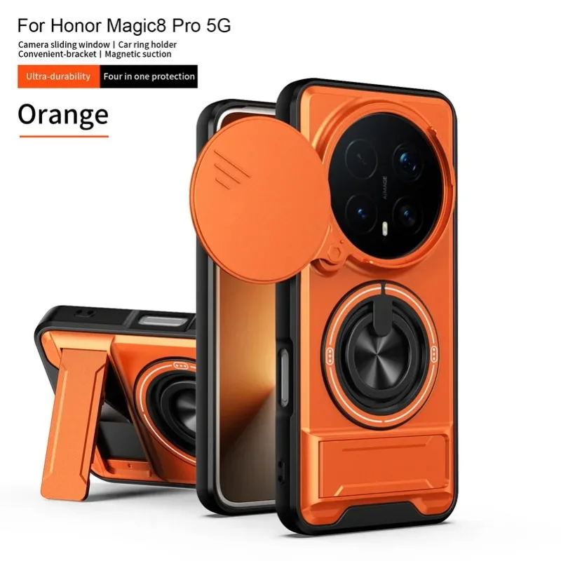 2in1 Ring Holder Magnetic Armor Case for Honor Magic 8 Pro 7 6 Lite X9d X9c X9b X8 X8c X7b X7c Slide Lens Protector Cover Funda