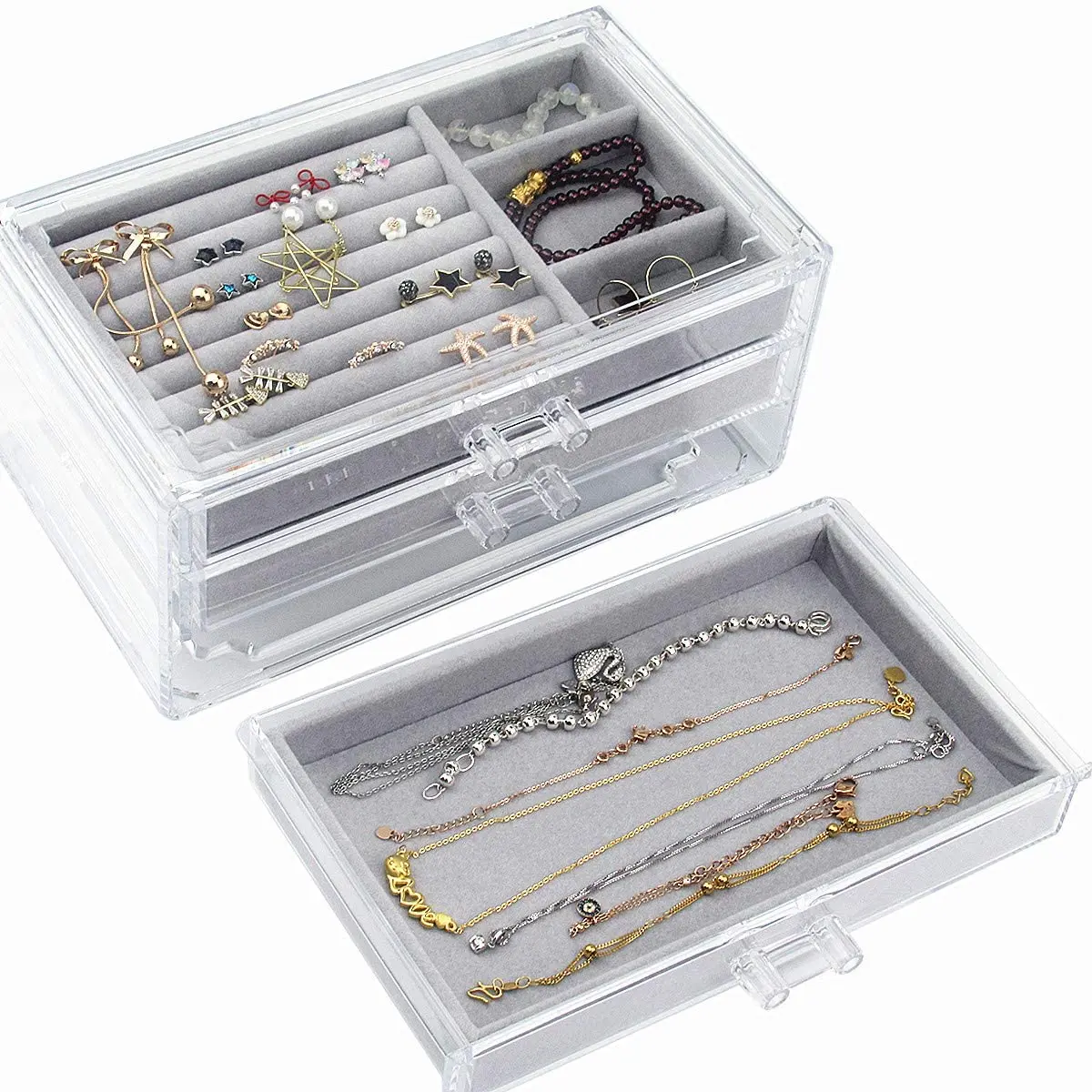 Acrylic three drawer storage box earrings earrings earrings jewelry multi cell sorting box transparent jewelry classification