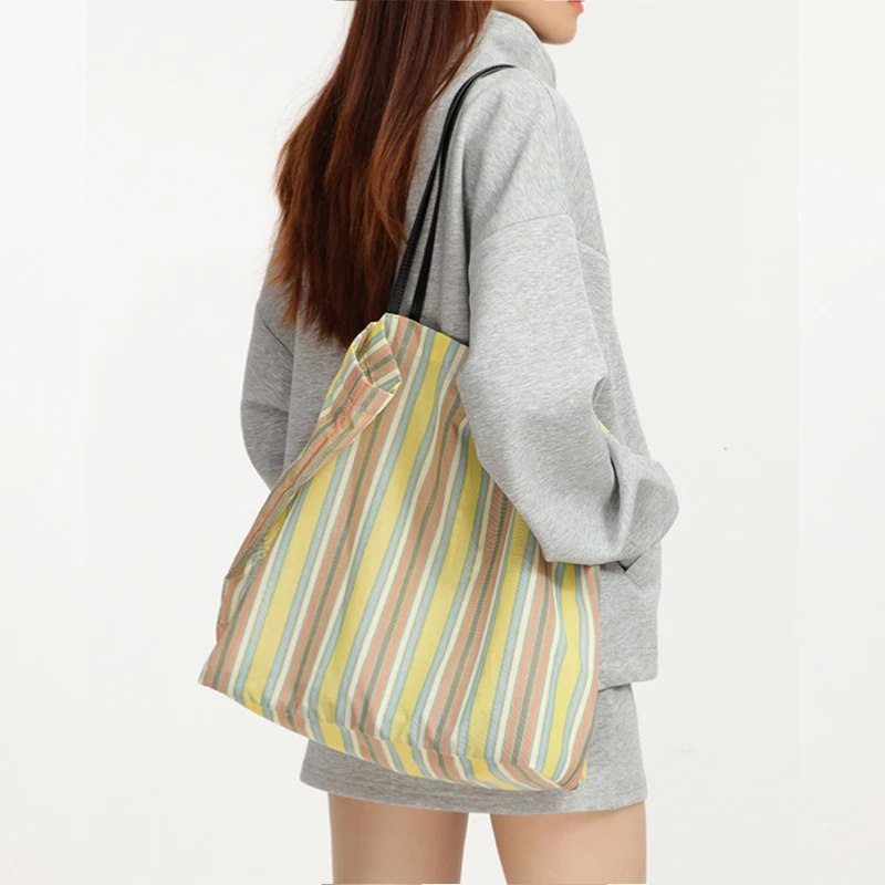 

Korean Art Oil Painting Tote Bag Colorful Stripe Canvas Shoulder Handbag Retro Aesthetic Harajuku Daily Shopper Casual Travel