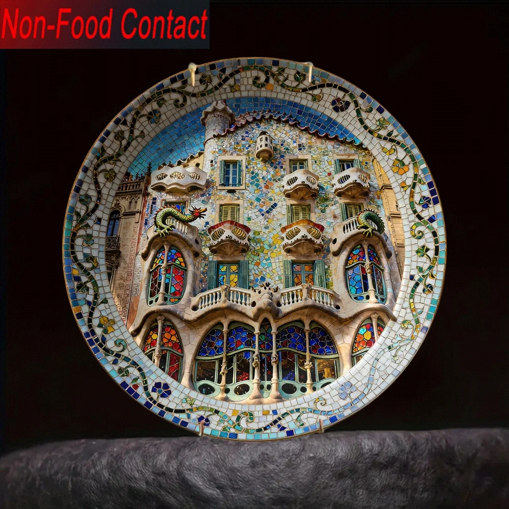 2d plano, 1 peça de arquitetura gaudi espanhola batro house placa de arte em mosaico colorido-peça de cerâmica decorativa de contato sem alimentos para