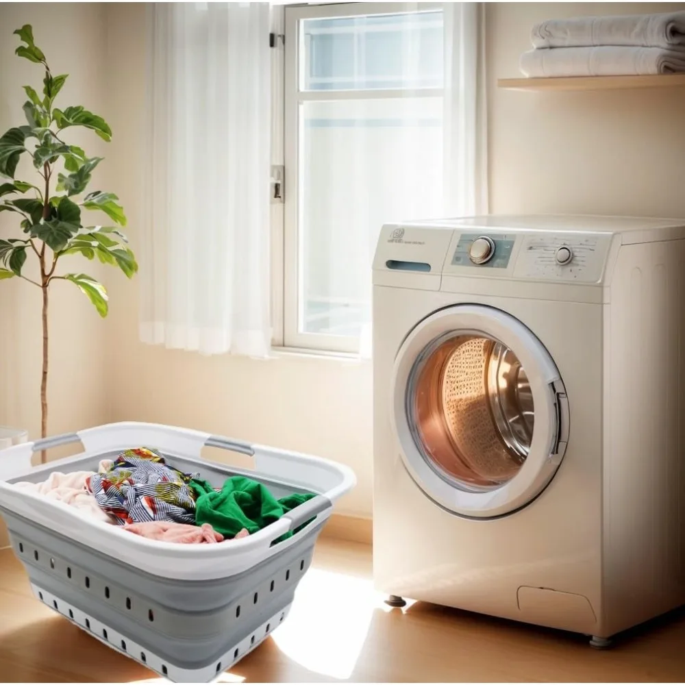 Cesta de lavanderia dobrável de 42L (11 galões) - Recipiente/organizador de armazenamento dobrável - Cesto/cesta que economiza espaço