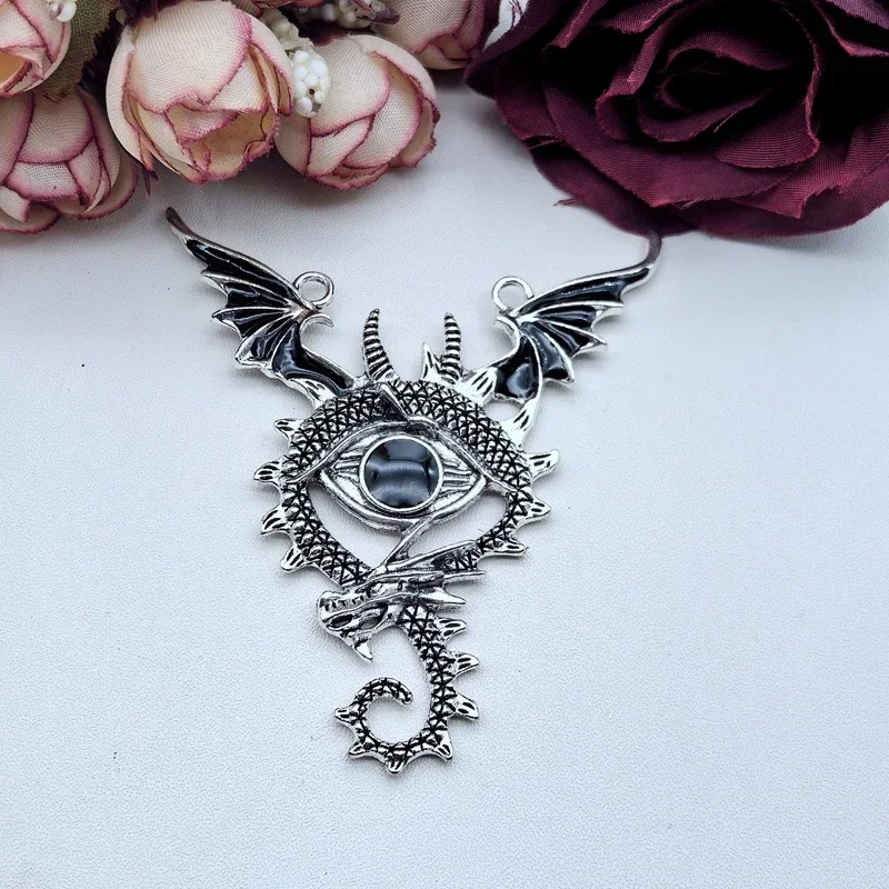 New 75x65mm Gothic Dark Pterodactyl Devil Eye Longan Jewelry DIY Accessories 3 pieces