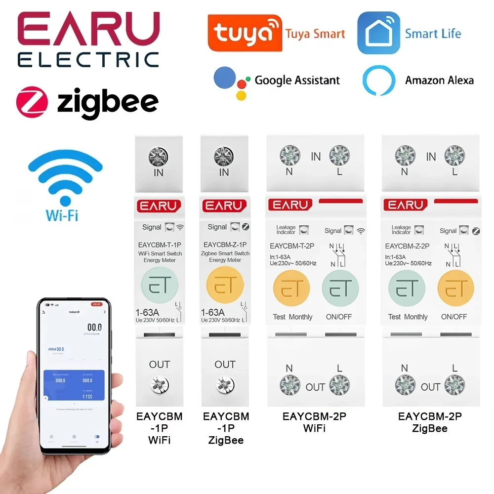 1P 2P TUYA APP Zigbee WIFI Smart Energy Consumo energetico kWh Meter Interruttore automatico Relè temporale Interruttore Protezione tensione perdite