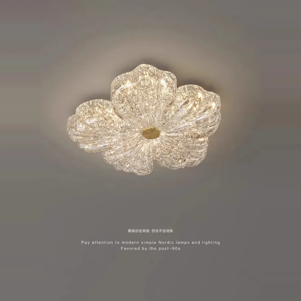 

Gold foil designer light luxury resin flower full copper bedroom light living room balcony corridor ceiling light