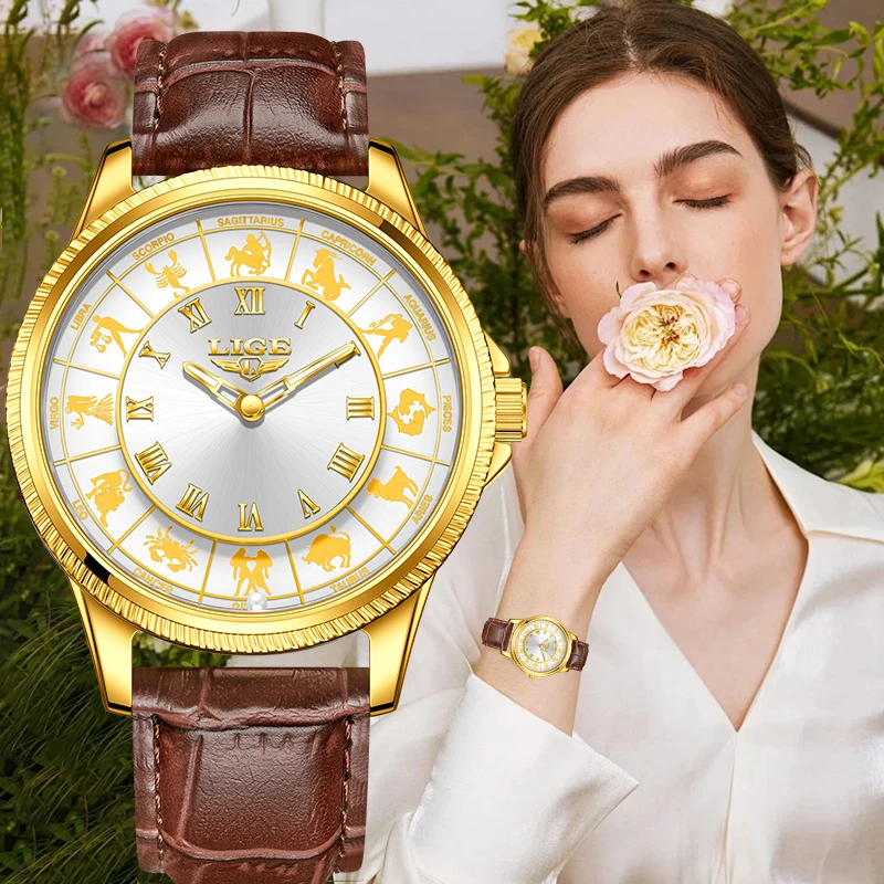 

LIGE элегантные роскошные кварцевые женские часы модные красивые повседневные часы с циферблатом созвездия водостойкий кожаный ремешок для женщин новые