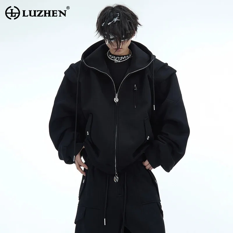 LUZHEN Hooded Zipper Cardigan Sweatshirt Designer New In Pleated High Quality Thick Sportswear Street Autumn Men Jackets LZ7918