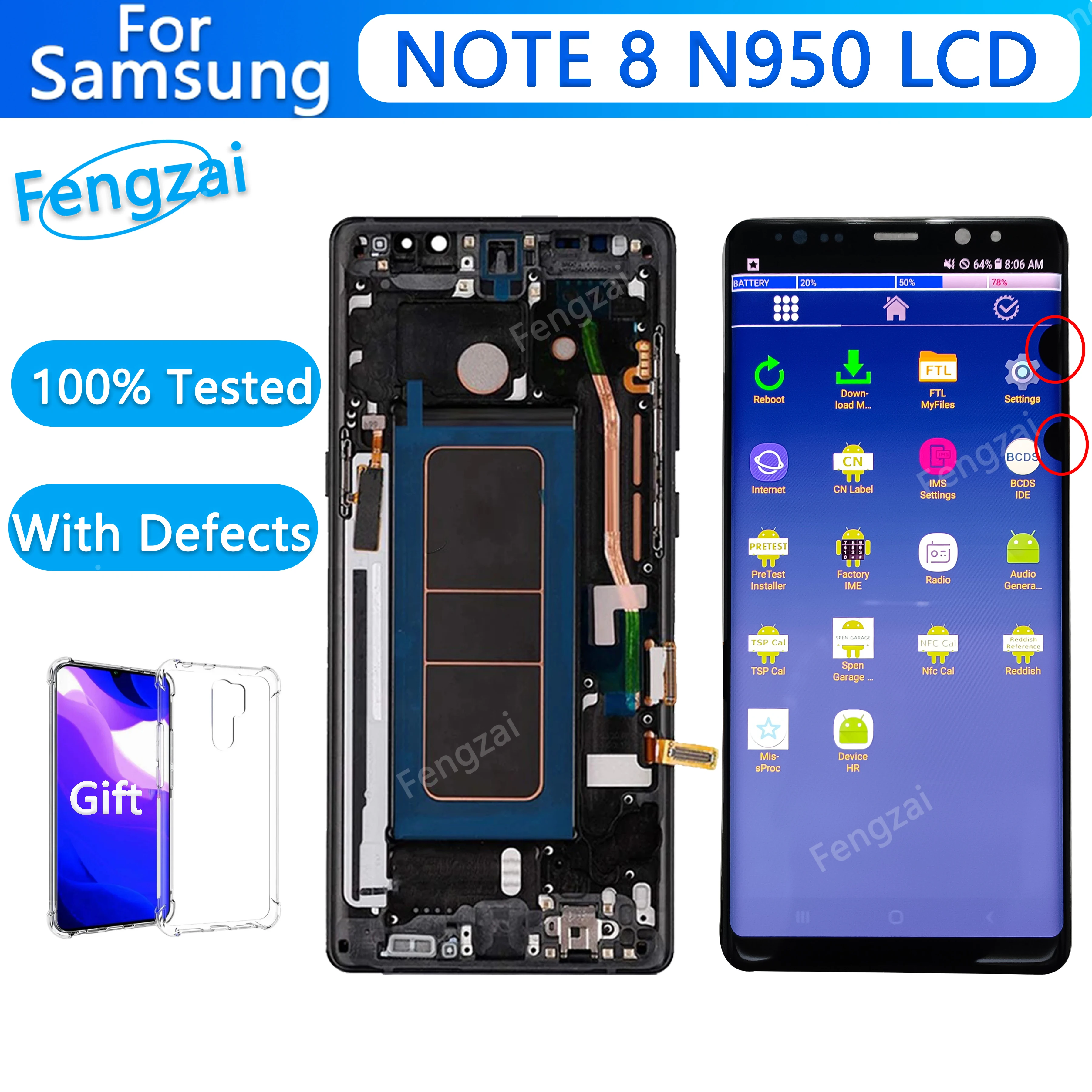 6.3\'\'100% Test Note 8 LCD For Samsung Galaxy Note8 N9500 N950FD N950F LCD With Burn Dot Display+Touch Screen Digitizer Assembly