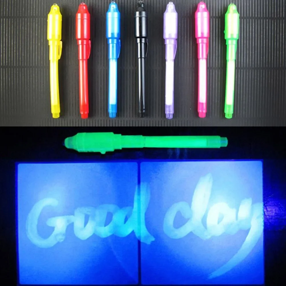 Luminous Light Invisible Ink Pen Highlighter Pen Drawing Secret Learning Magic Pen Kids Toy Money Bill Invisible Ink Pens