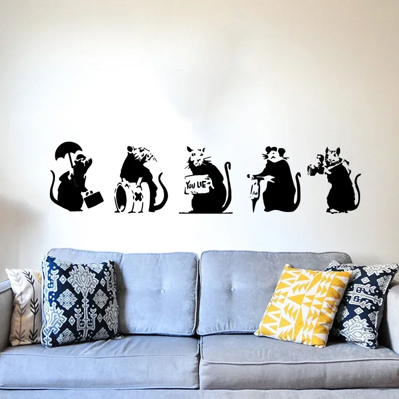 5Pcs Graffiti Banksy Rats Mouse Wall Sticker Street Style Rat Animal Wall Decal Bedroom  Room VInyl  Decor