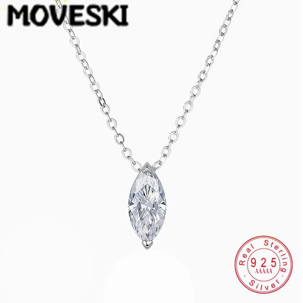 

MOVESKI 925 Sterling Silver Marquise Cut Moissanite Solitaire Pendant Necklace for Women Dainty Bridal Jewelry Gift