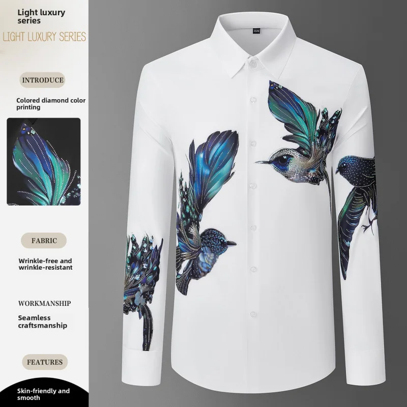 

Luxury Men's Shirt Non-Iron Wrinkle Free Stretch Streetwear Shirt, High-End Digital Print Fashion Dress Shirt