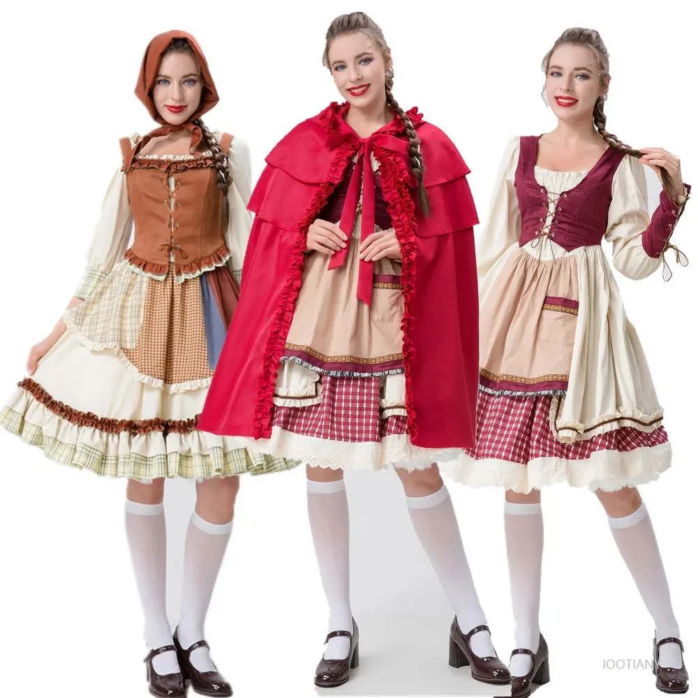 

Halloween Performance Little Red Riding Hood Cosplay Costume German Oktoberfest Carnival Party Beer Maid Dirndl Fancy Dress