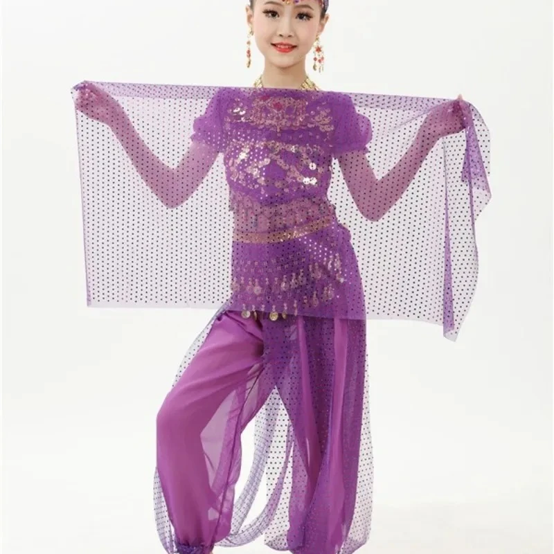 

Детская этническая танцевальная одежда для индийских и синьцзянских танцев, костюм для девочек для выступлений в стиле восточных танцев