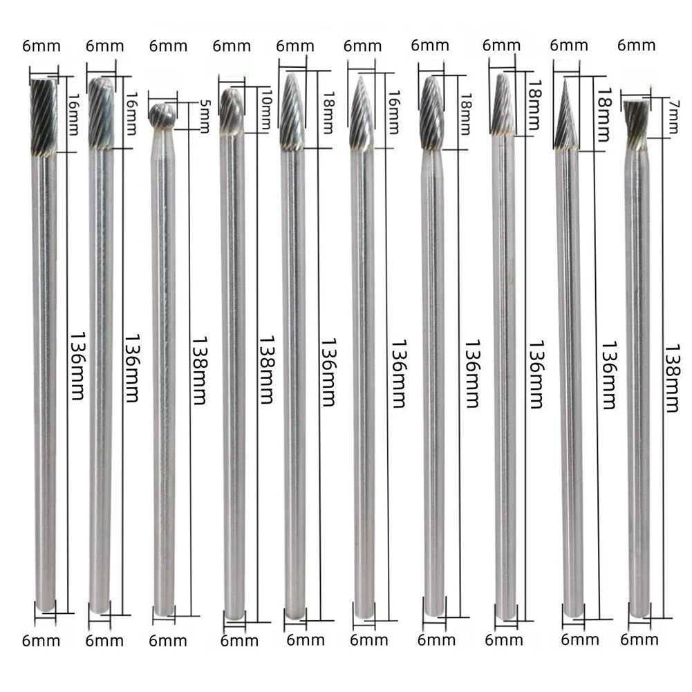 Efficient Machining 10PCS Tungsten Carbide Rotary Burrs with a Standard Shank Diameter of 6mm and Lengthy Reach of 150mm