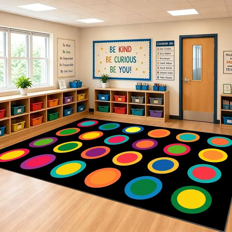 VIKAMA Colorful Circles Classroom Rug Kids Educational Carpet For Playroom Daycare Preschool Bedroom Non Slip Floor Mat Decor