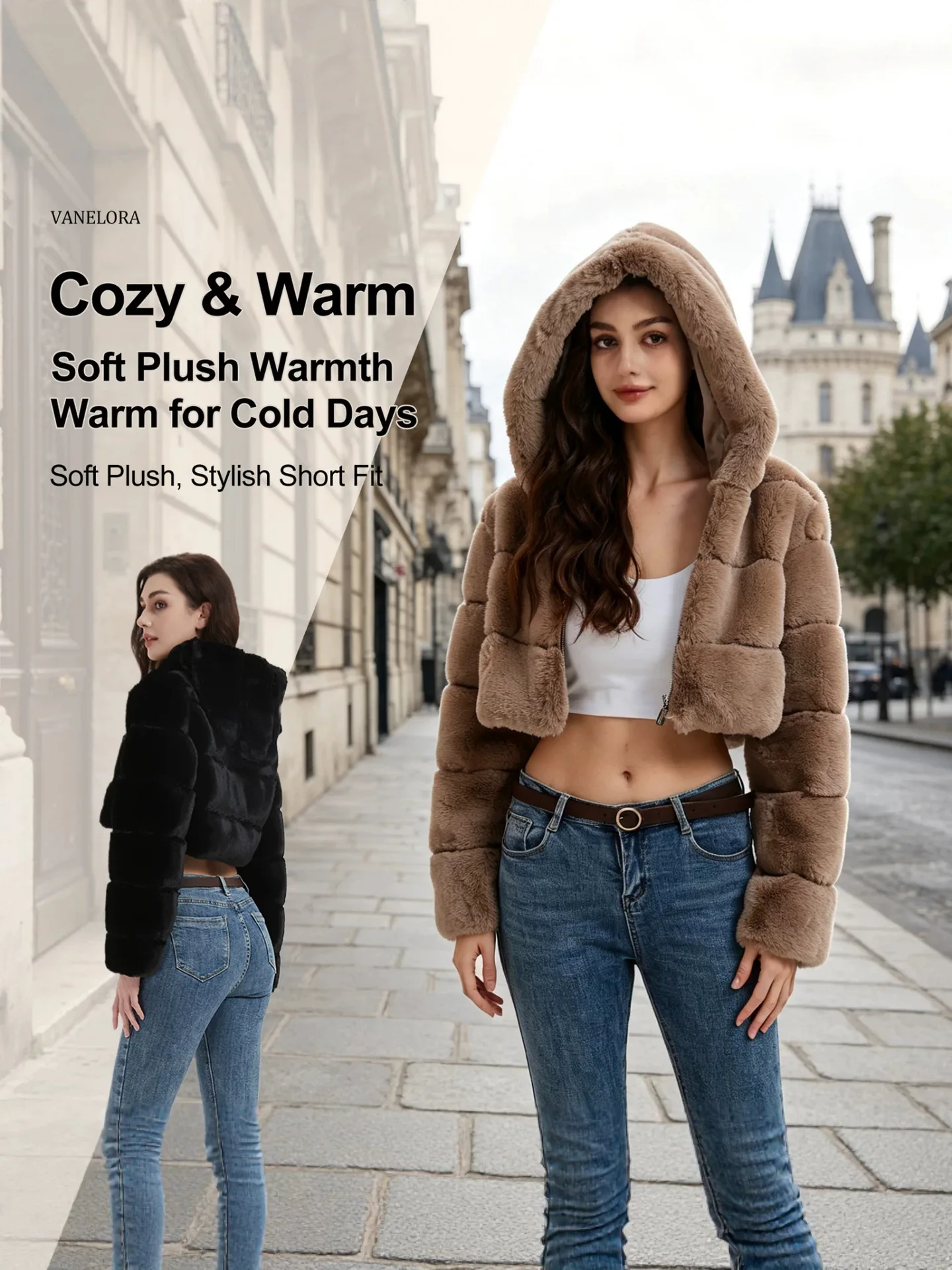 Women's Slim Fit Hooded Short Jacket Imitation Rabbit Fur Warm Autumn Winter New Clothing 2026