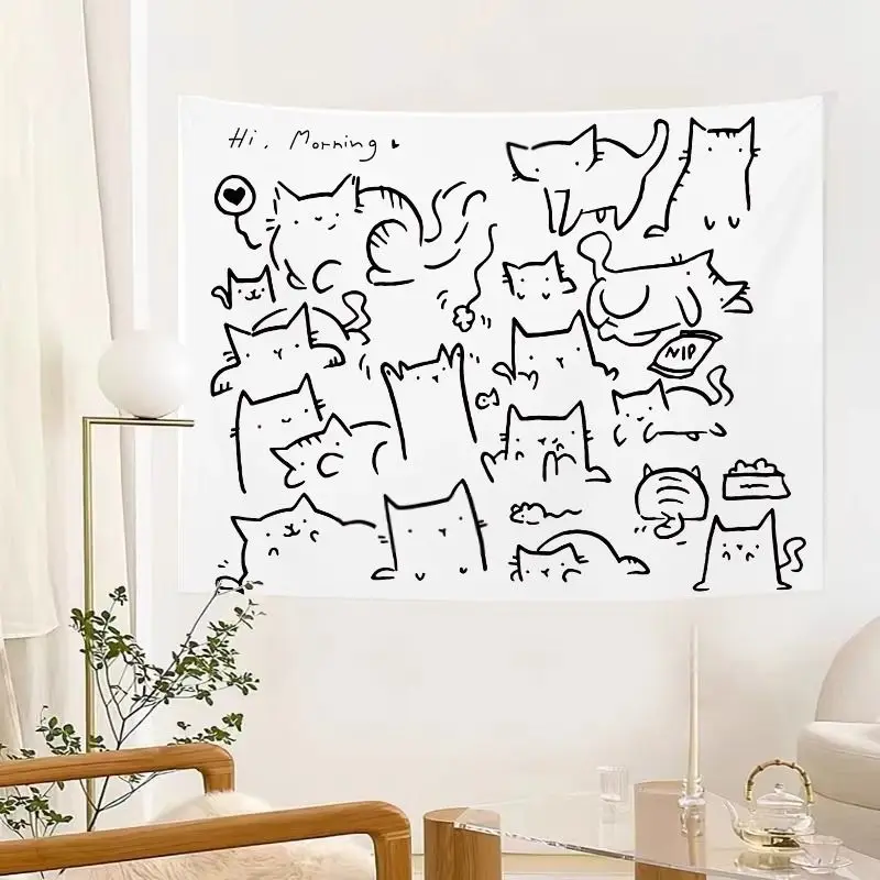 VIKAMA Minimalist Graffiti Cute Tapestry Bedroom Bedhead Background Decoration Coffee Shop Wall Decoration Wall Hanging