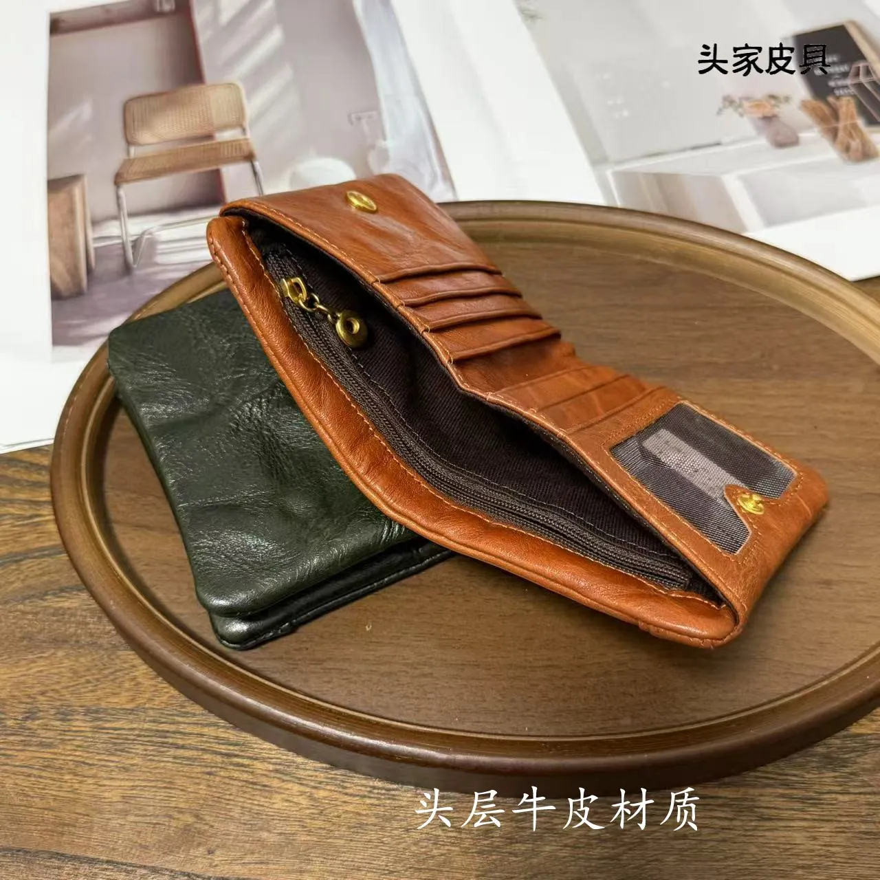 Unisex Top Layer Cowhide Folded Wallet Genuine Leather Bifold Purse Multi Card Slots Coin Pocket Men Women Small Card Holder