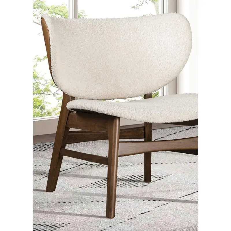 Mid-Century Wingback Accent Chair, Walnut Frame, Beige Upholstery