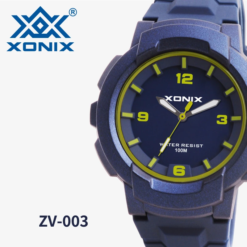 XONIX Brand Classics Relogio Masculino Sports ANA Quartz Watch EL Light Waterproof 100m Swim Dive Silicone Strap Wristswatch ZV