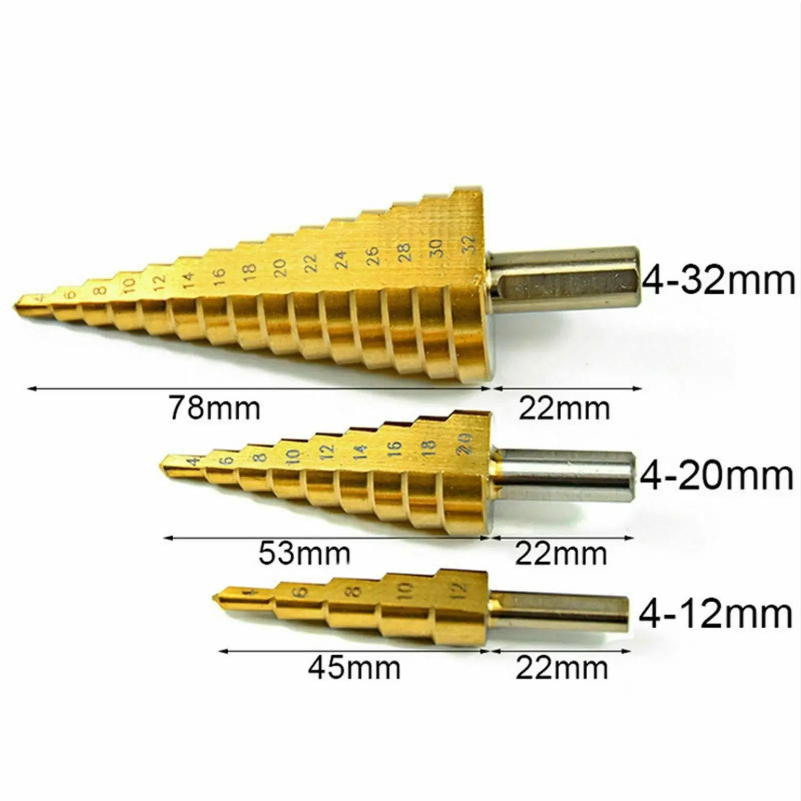 

HSS Titanium Cone Step Drill Bit Set Multiple Hole Metric Cutter Tool for Home DIY Metal Sheet Drilling