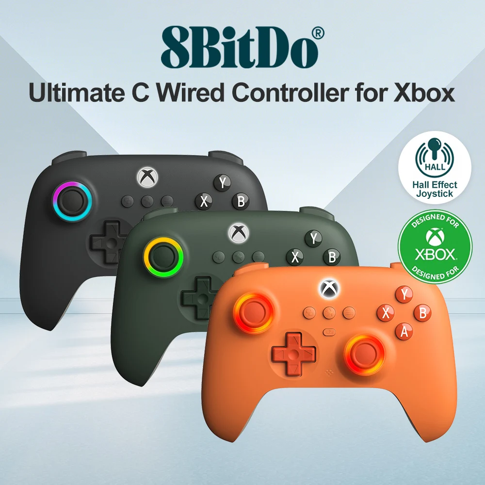 8BitDo Ultimate C Wired Controller for Xbox Series X S, Xbox One, PC Available in Green, Gray, Orange with RGB Light Fire Ring