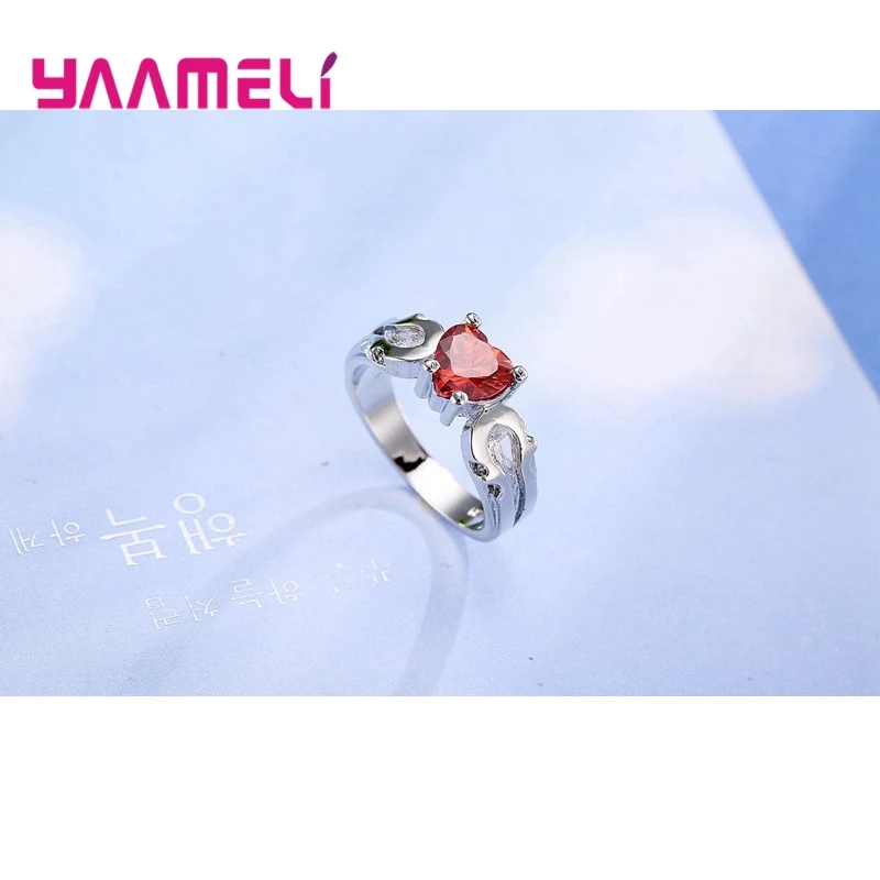 Trendy Design Heart Crystal Rings For Mother\'s Day Gift 925 Sterling Silver Wedding Engagement Ring Women Bands Jewelry