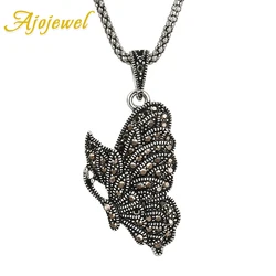 Ajojewel Women's Black Butterfly Pendant Necklace With Stones Clavicle Chain Original Vintage Jewelry Wholesale