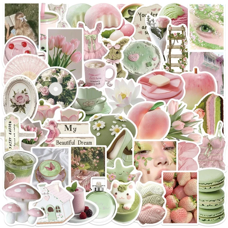 10/30/50PCS Kawaii Pink Green Girl PVC Sticker Aesthetic Children's Decoration Scrapbooking Supplies DIY Hand Accounting