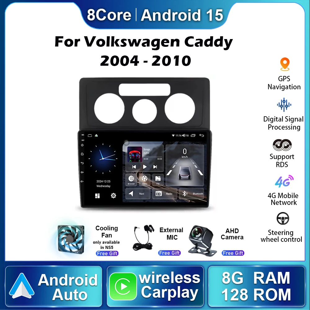 Car Radio For VW Volkswagen Caddy 2004 2005 - 2010 Android 15.0 Autoradio Stereo Carplay Navigation GPS Multimedia Video  Player