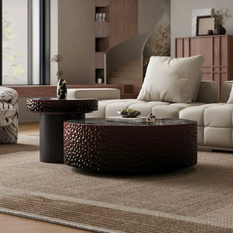 Home Italian minimalist colored spar round paint coffee table luxury modern storage side tables pliante living room furniture
