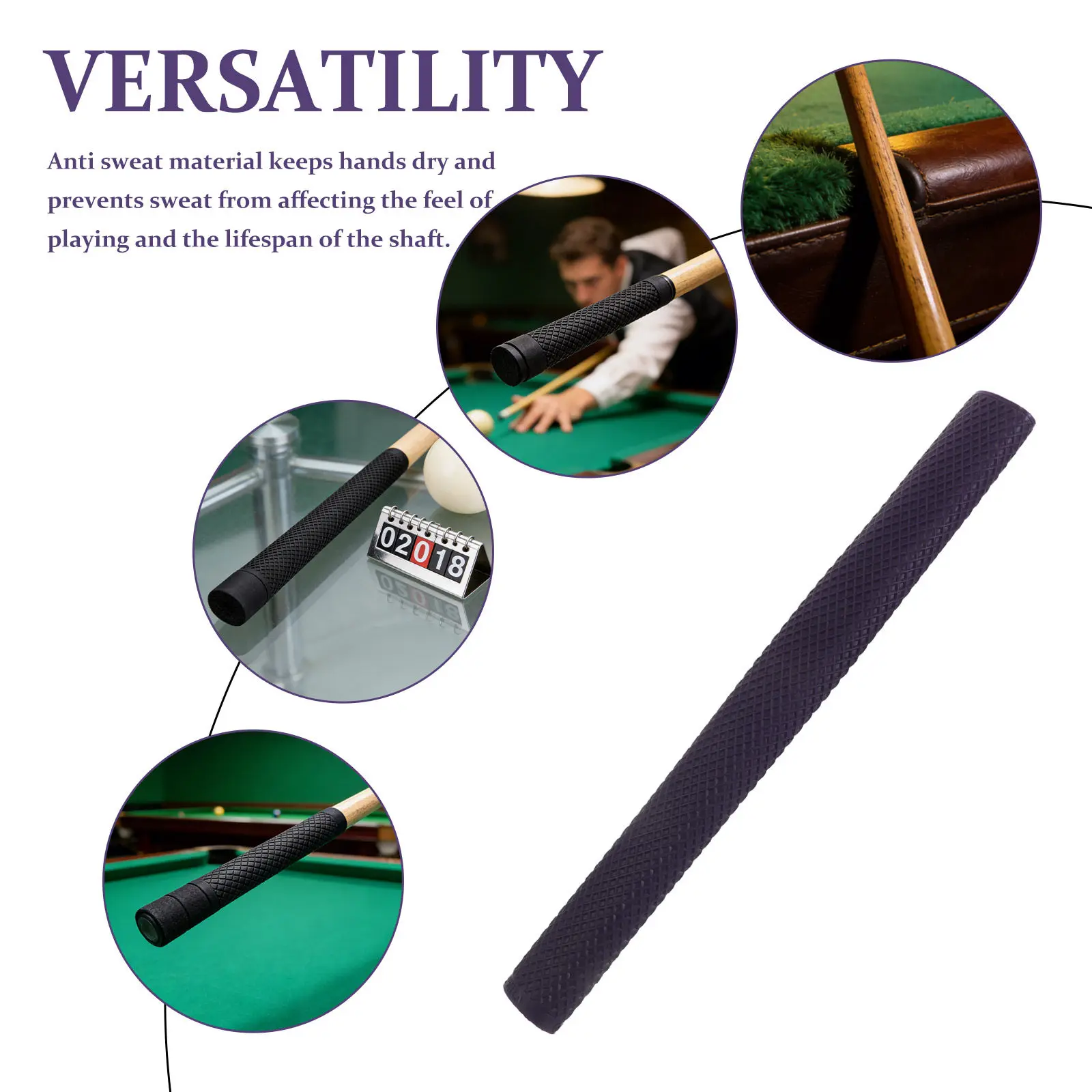 Purple Pool Cue Handle Grip Sleeve Non Slip Silicone Tubing Wrap for Billiard Snooker Fishing Rod Cue Protector