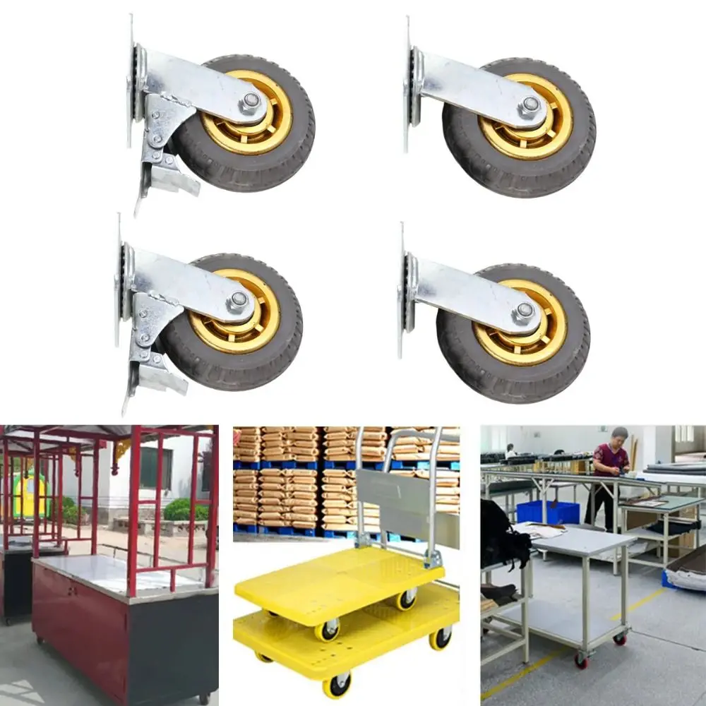 Noiseless Furniture Caster Heavy Loads Wear Resistant Swivel Caster Rubber With Brake Roller Wheel Shelf Cart Wheel
