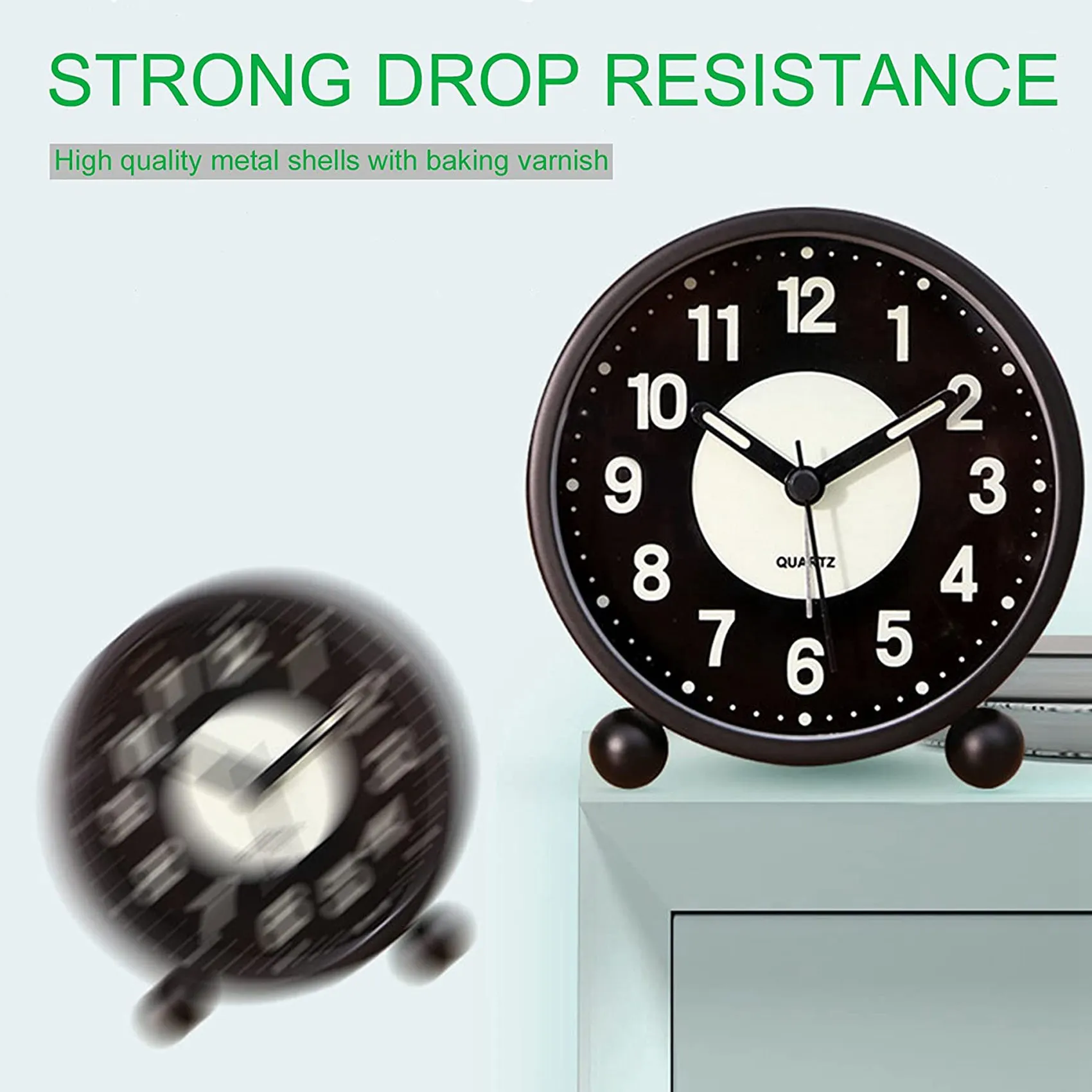 นาฬิกาปลุกเรืองแสงนาฬิกาตั้งโต๊ะแบบอนาล็อกเงียบ4นิ้วไม่ติ๊กใช้แบตเตอรี่พร้อมปลุกเสียงดังสำหรับห้องนอน