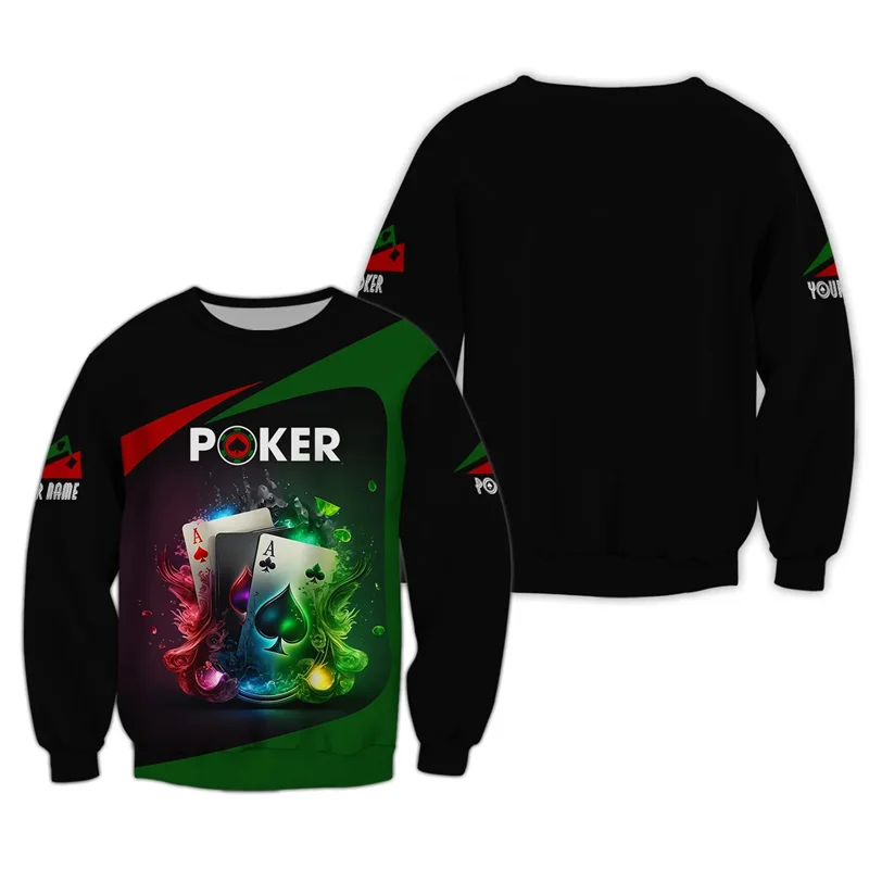 Poker Pattern Sweatshirt Men 3d Printed Poker Casino Long Sleeve Pullovers Tops Spring Autumn Loose Street Round Neck Hoodie