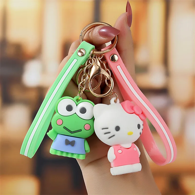 Cartoon Sanrio Keychain Cute Kitty Melody Kuromi Cinnamoroll Pom Pom Purin Kero Kero Keroppi Doll Keychain Women's Bag Charm