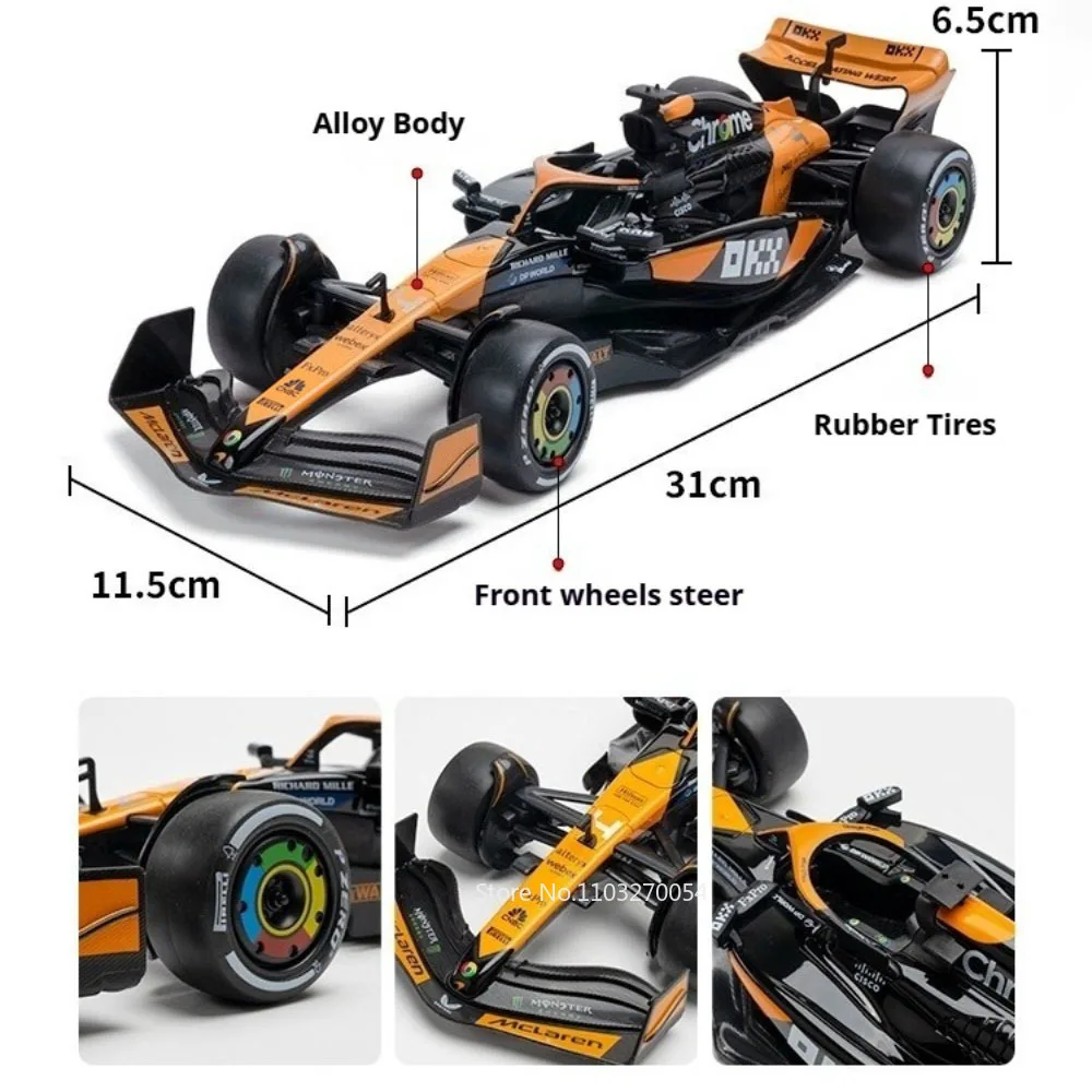 Coche de carreras F1 1:18, modelo de aleación fundida, juguetes, coche, neumático de goma, rueda delantera, dirección, coche deportivo en miniatura, regalo de Navidad para novio