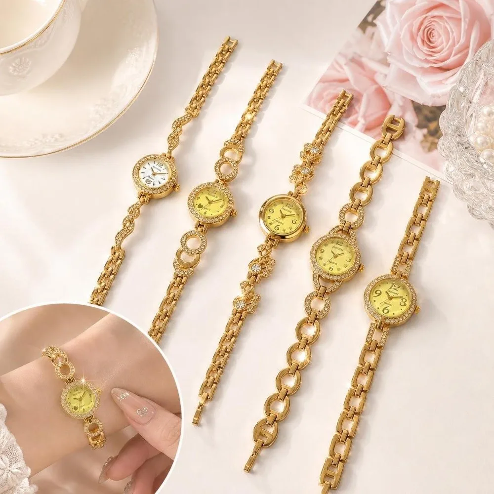Elegant Small Dial Women Watch Round Bracelet Alloy Diamond Inlaid Watch Bracelet Watch Daily Use