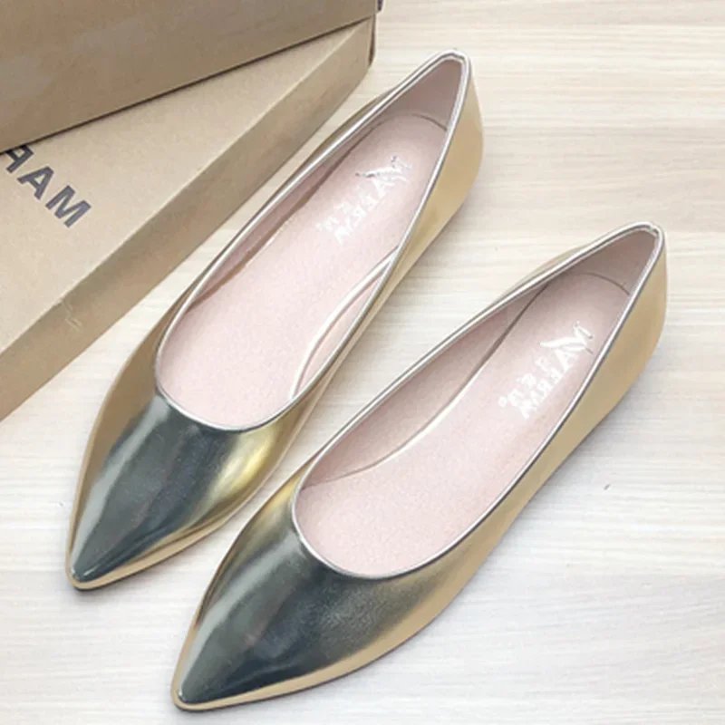 Ladies 2-48 Patent Leather Slip-ons Green Beige Pointy Toe Light Shoes For Women Promotion 2020 Simple Flats Spring Outdoor Cute