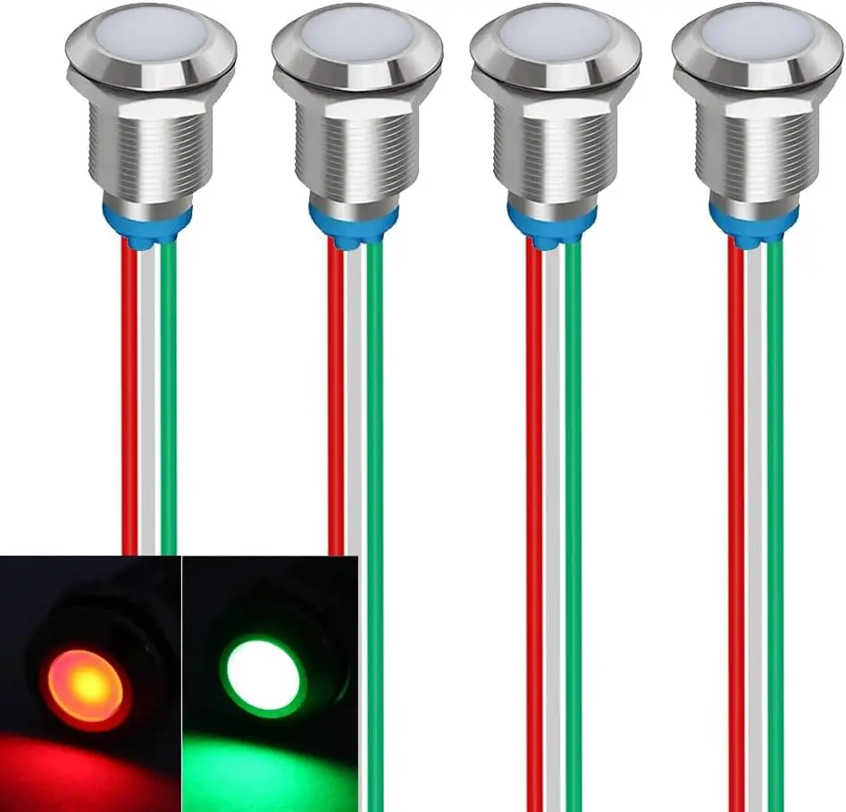 

Двухцветный светодиодный индикатор 12 мм (красный/зеленый), 12В/24В, для монтажа на панель, для автомобилей, грузовиков, лодок, автозапчастей (4 шт.)