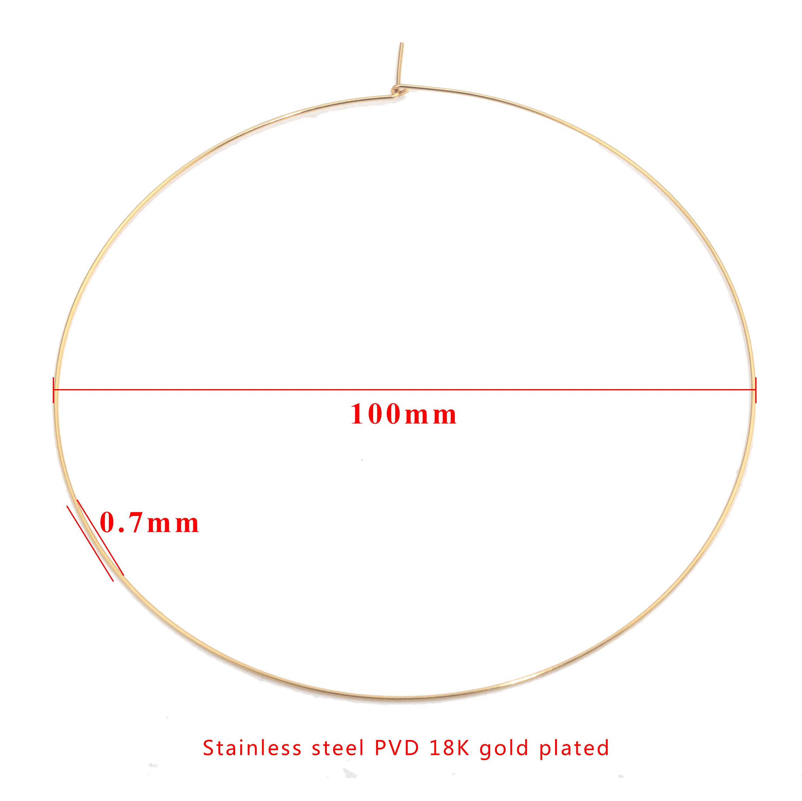 Boucles d'oreilles en acier inoxydable, grands cercles de 100mm, en PVD, plaqué or 18k, fournitures pour la fabrication de bijoux, DIY, 10 pièces