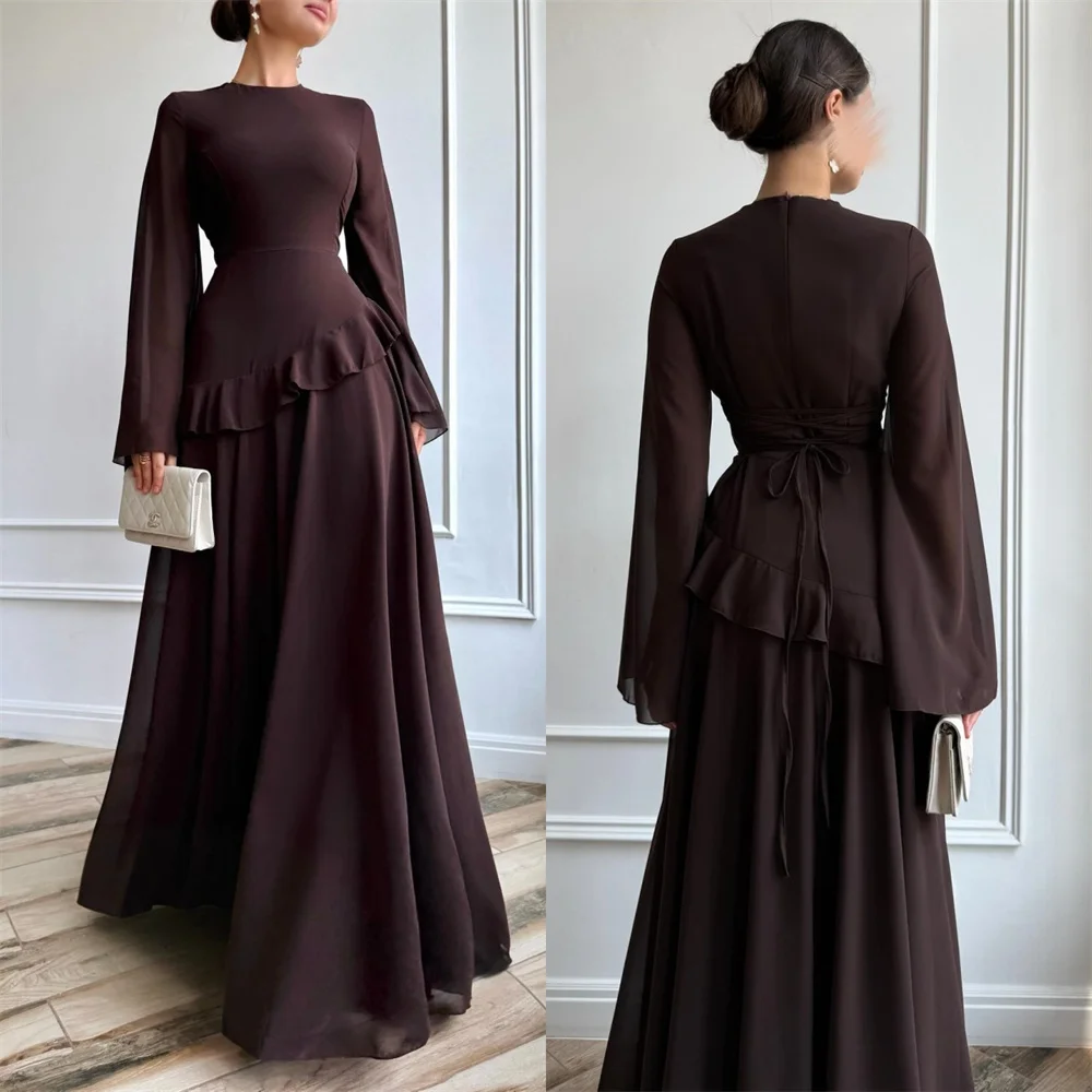 

Customized Sizes Available Modern Style Chiffon Pleat Tiered A-line High Collar Long Dresses Bespoke Occasion Dresses Exquisite